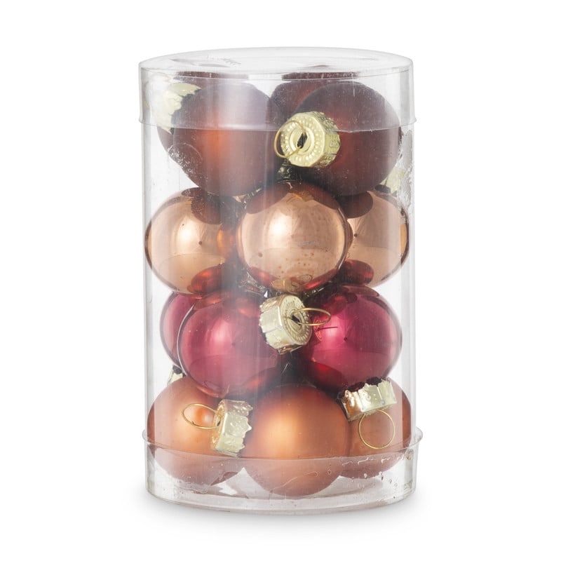 Box met kerstballen - rood - ø2.5 cm - set van 16